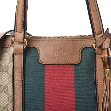 GUCCI Monogram Web Rania Top Handle Bag Natural